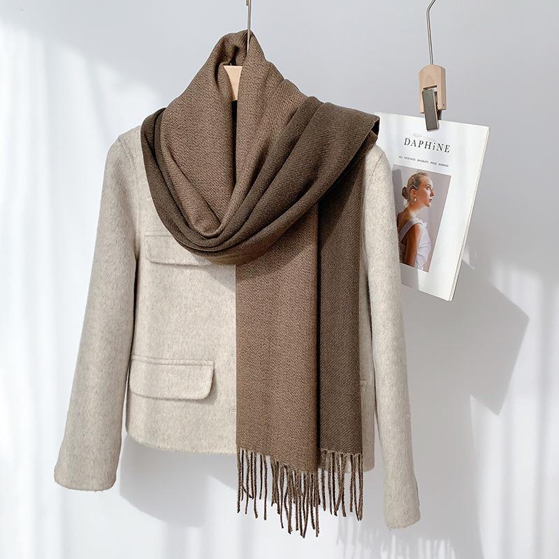 Double-Sided Solid Color Imitation Cashmere Scarf with Tassels – Cozy Korean Autumn/Winter Fashion for Students