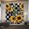 2 Pcs Black checkered sunflower  print curtains  suitable for bedroom  living room kitchen decoration  home decor  window decoration