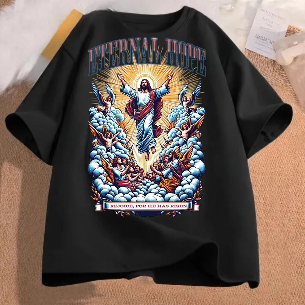 

Eternal Hope Neutral Clothing Summer Casual Clothing Jesus Resurrection T Shirt Christian Print Tee Casual for Faithful Believer 4XL
