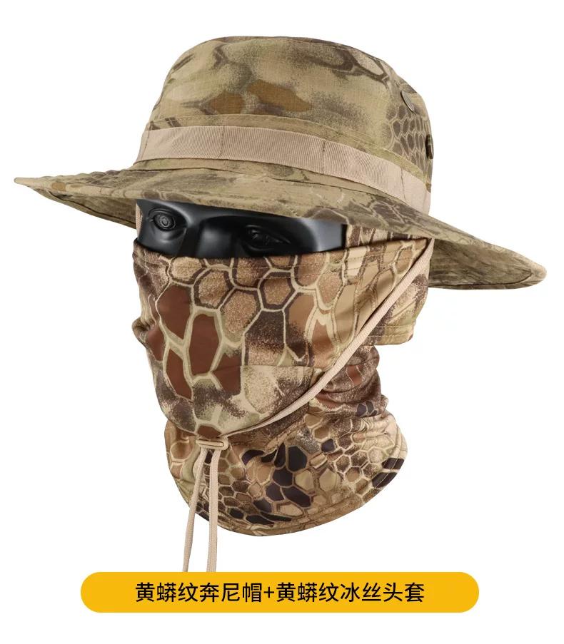 Camouflage Tactical Benny Hat Set Multifunctional Outdoor Fishing Bucket Hat Sun Protection Shade Breathable Round Edge Hat Men