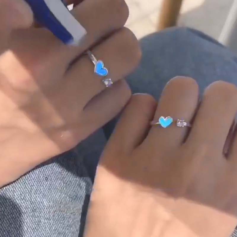 Fashion Blue Love Heart Luminous Ring For Women Men Retro Glow In Dark Copper Color Adjustable Couple Finger Rings Jewelry Gift