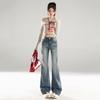 American Retro Mid-Waist Micro-Flare Jeans for Women - 2025 Autumn, Loose Fit, Crease Design