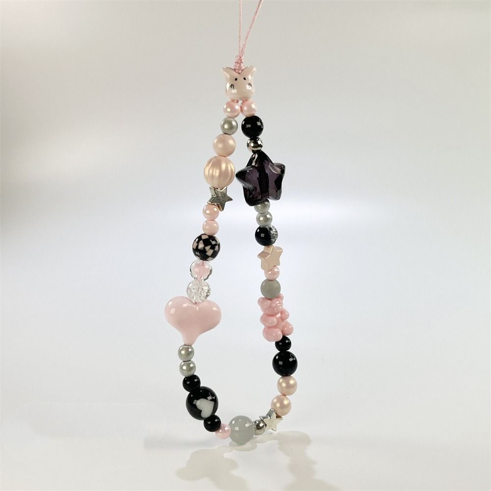 Y2K Silver Phone Lanyard Sweet Girl Beads Phone Chain Cell Phone Strap  Bracelet Keychain