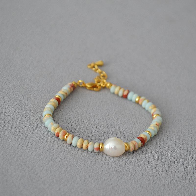 European and American Exotic Literary and Retro Ocean Vacation Wind Blue Pattern Stone Real Stone Beaded Necklace Temperament Woman