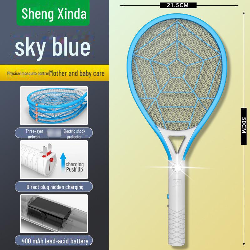 Elektrická plácačka na komáry s LED světlem dobíjená přes USB - Velká síťka a plácačka na mouchy pro domácí použití