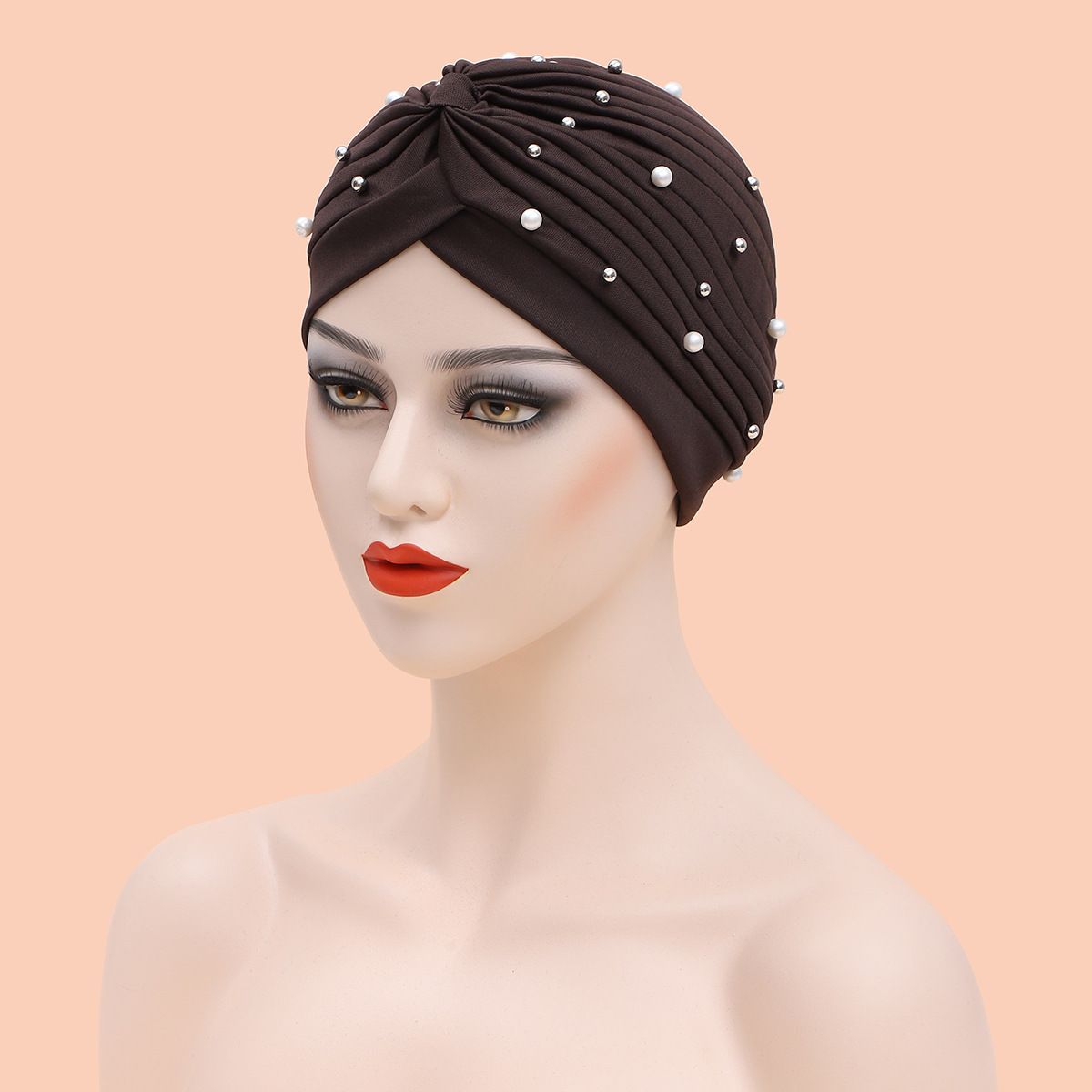 

Pearl Islamic Inner Hijab Caps Arab Wrap Head Solid Folds Muslim Turban Scarf Musulman Turbante коричневый