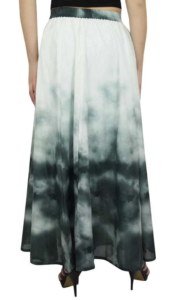 Bimba Women's Cotton Printed Gray Skirt Elastic Waist Maxi Summer Skirts-L