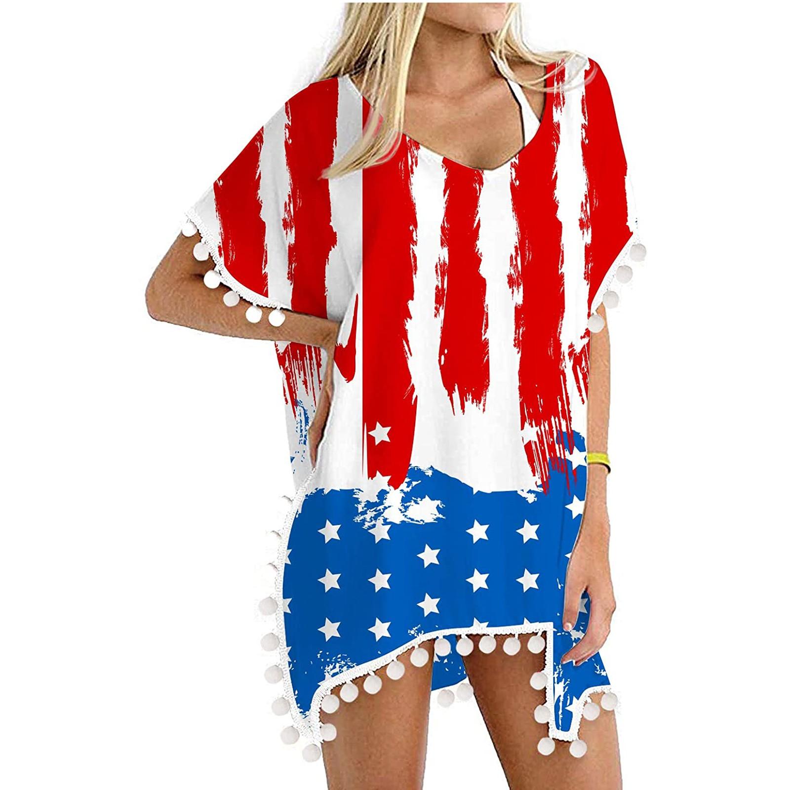 

Women Chiffon Tassel Pom Pom Hem Beach Cover Up Top Lightweight Loose Fit Summer Tunic Blouse for Vacation Poolside Swimwear XL червоний