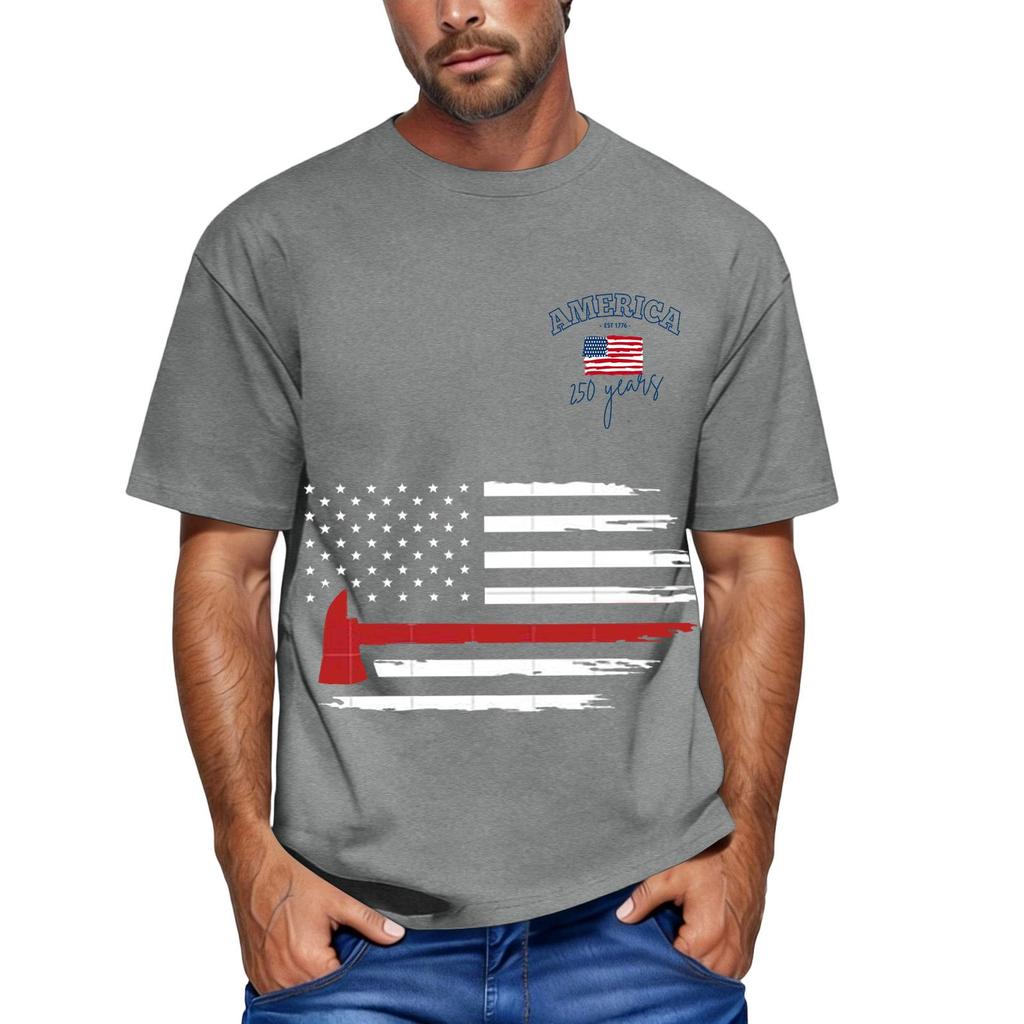 Men's loose and casual flag letter print T-shirt short-sleeved top