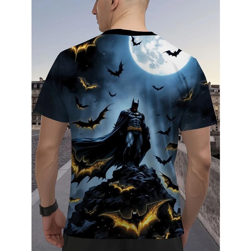 Men's Batman Graphic T-Shirt Short Sleeve Summer Tee with Bat Signal Bats Print Superhero T Shirt