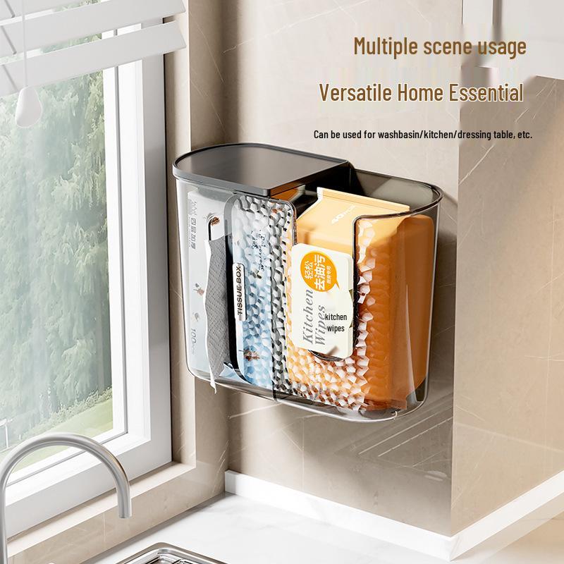 No-Punch Wall-Mounted Tissue Box: Bathroom, Kitchen, Toilet Towel and Wet Wipe Storage
