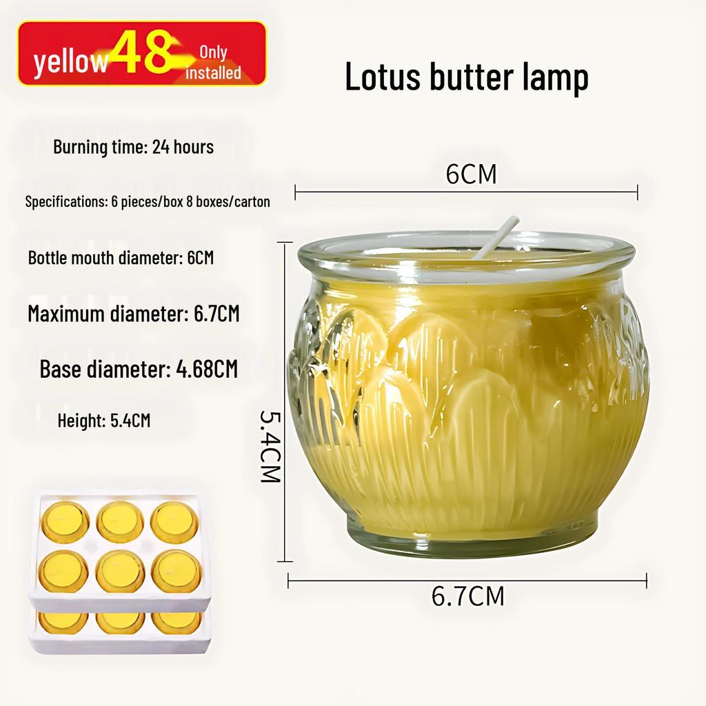 Smokeless Lotus Glass Oil Lamp - 24-Hour Ghee Candle for Buddha Offerings