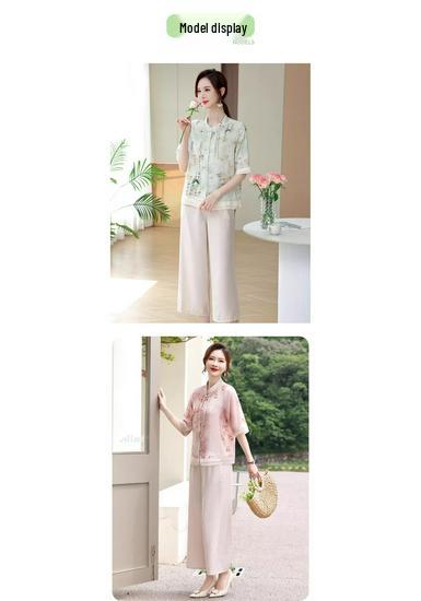 Stylish Summer Two-Piece Set: Casual T-Shirt & Wide Leg Pants for Middle-Aged Women