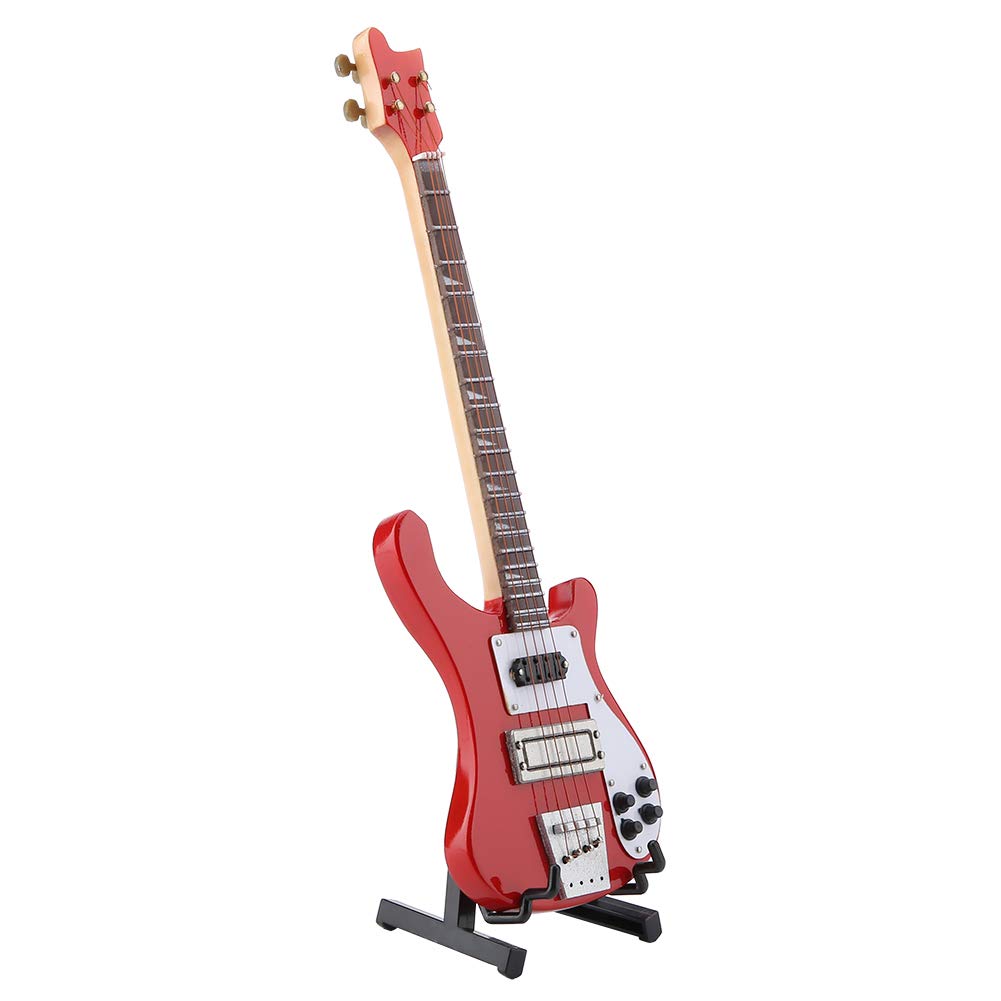 Vbestlife1 Miniature Bass Model, Musical Model, Red Guitar Replica with Stand Instrument Model, Durable Home Office Decoration