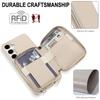 For Samsung Galaxy S25 FE Case RFID Blocking Zipper Wallet Leather + TPU Phone Cover with Shoulder Strap