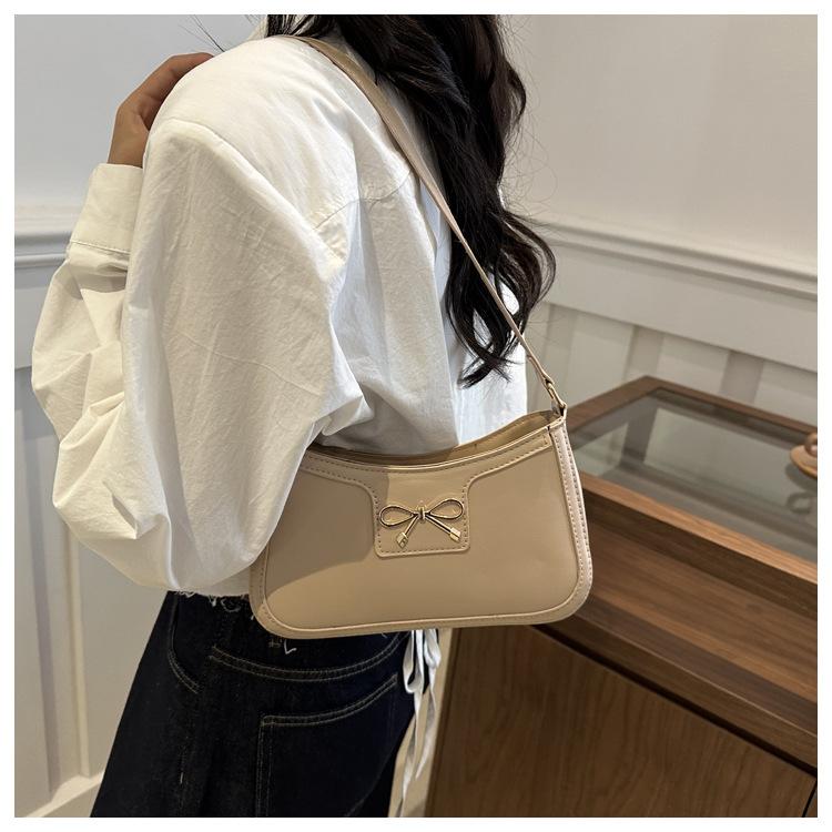 Fashion Bow Knot Faux Leather Armpit Bag Elegant Metal Decorated Shoulder Handbag for Women
