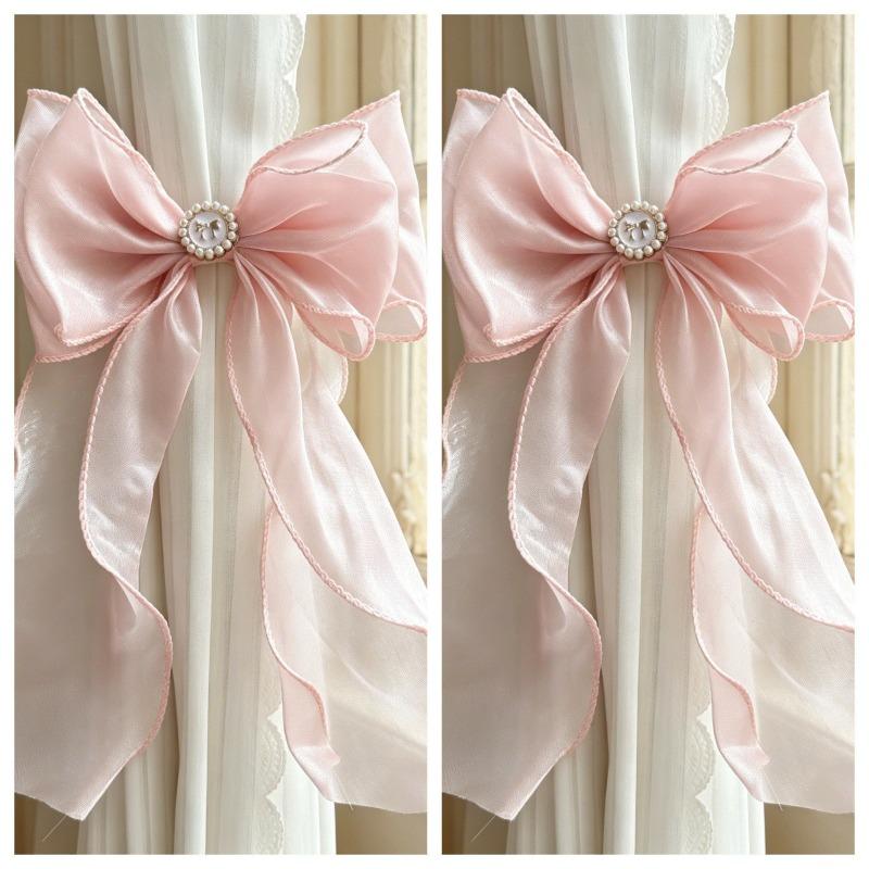 French Bow Curtain Tie, Pink and Blue Gauze Curtain Decoration, Ribbon, Living Room, Bedroom, Princess Style, Tie Rope, Wedding Decoration