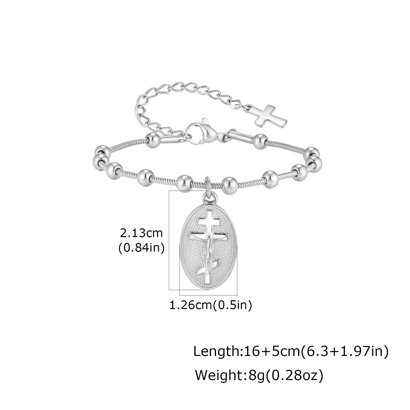 Catholic Christian Cross Jesus Bracelets for Women, Stainless Steel Rosary Beads Chain, Religious Orthodox Church Jewelry