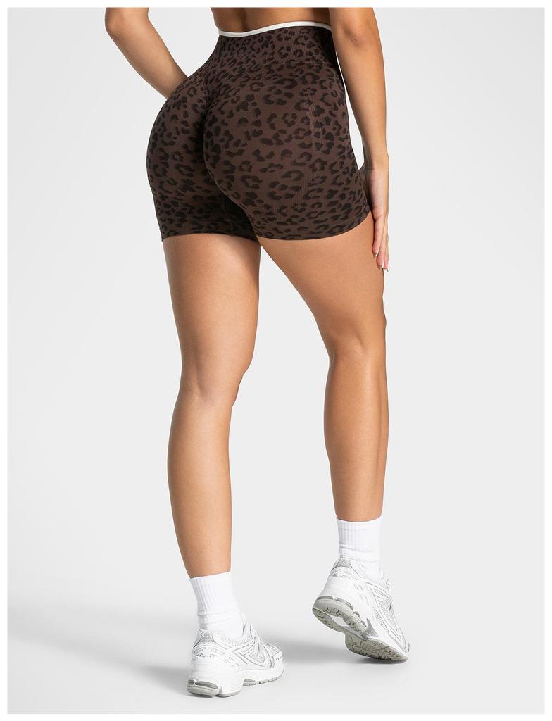 Leopard Print High-Waisted Seamless Yoga Shorts - Women's Fitness & Tummy Control Running Shorts