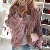 2026 New Autumn Winter Women's Cable Knit Cardigan, Hat Style Collar Chunky Wool Pullover, Open Front Sweater for Casual Wear