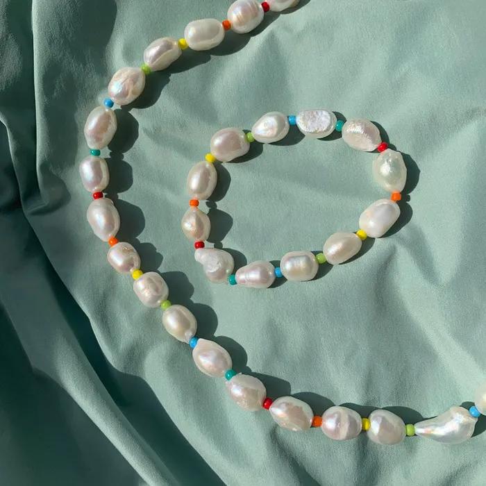 Resin-wearing Rainbow Natural Pearl Beads Bracelet