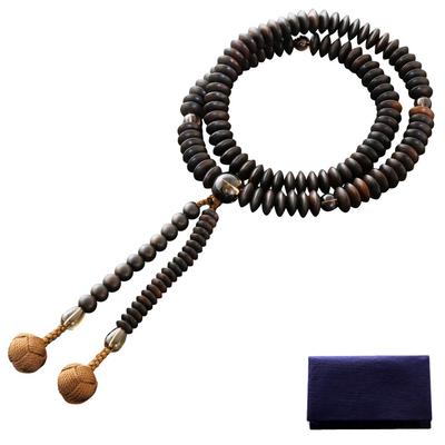 Kjótský buddhistický oltář Hayashi modlitební korálky Tendai Sect obyčejný pruhovaný eben s hnědými krystaly Oficiální slavnostní taška Kyoto modlitební korálky (Pro muže) [Korálek