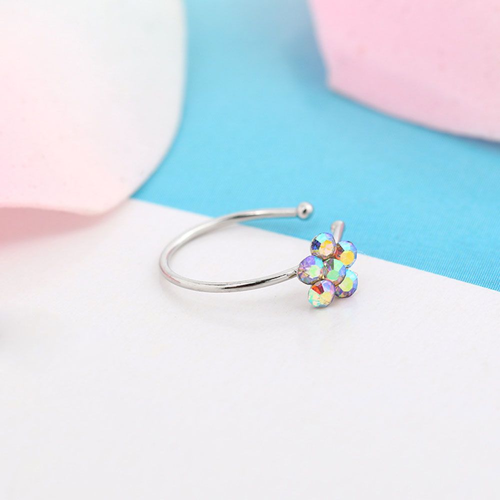 Stainless Steel for Girl Stud Ring Crystal Ear Clip Flower Nose Ring Fake Hoop Body Jewelry