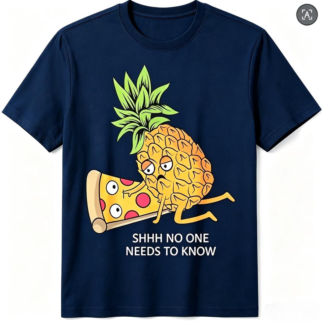 Herren Damen Lustiges Ananas-Pizza T-Shirt Shhh Niemand Muss Es Wissen Grafik-T-Shirt Sommer Lässig Kurzarm Essen Meme Oberteile