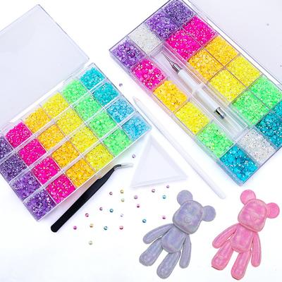 Taladro de uñas de resina con forma de gelatina de diamante de fondo plano, adhesivo decorativo para manualidades, accesorios de ropa de diamante