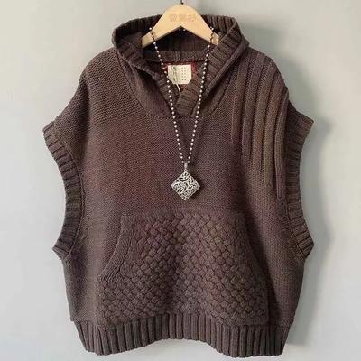 Gilet, spalle larghe, intrecciato, gilet lavorato a maglia con cappuccio, donna autunno e inverno coreano casual grandi tasche