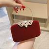 Wine Red Velvet Diamond Decoration Dinner Clutch Bag Celebrity Banquet Bag Cheongsam Temperament Portable Small Square Bag Woman