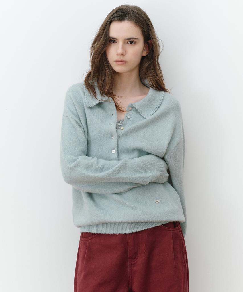 ROLAROLA Scallop Collar Henley Loose Fit Knit Mint
