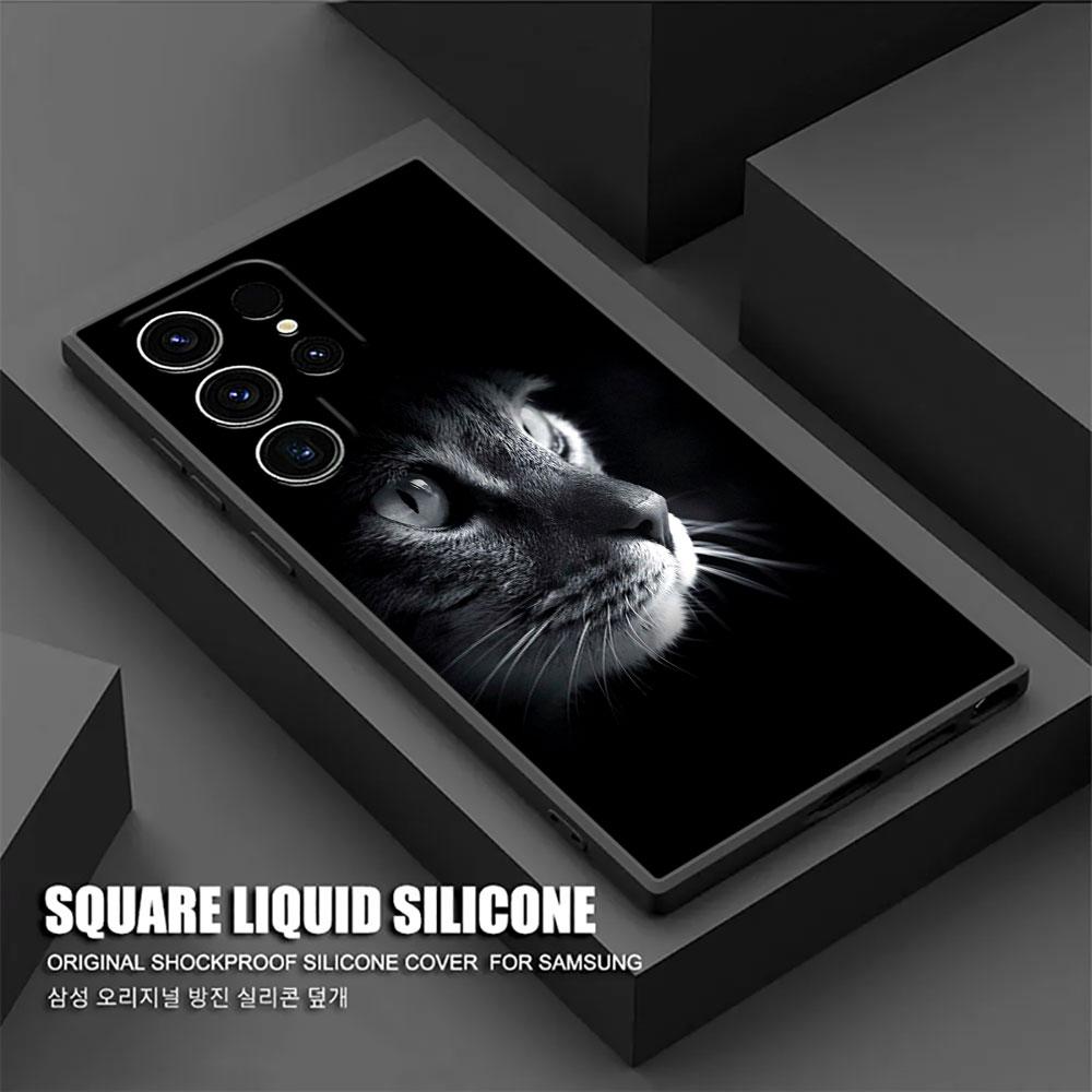 Cute Cat Phone Case For Samsung Galaxy S24 Ultra Cases S23 S21 S20 FE S22 9 S24 Plus Note 20 Ultra 10 Silicone Cover Black Cats