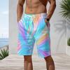 Men s Plus Size Cyan Multicolor Printed Beach Shorts Drawstring Waist Side Pockets Straight Leg