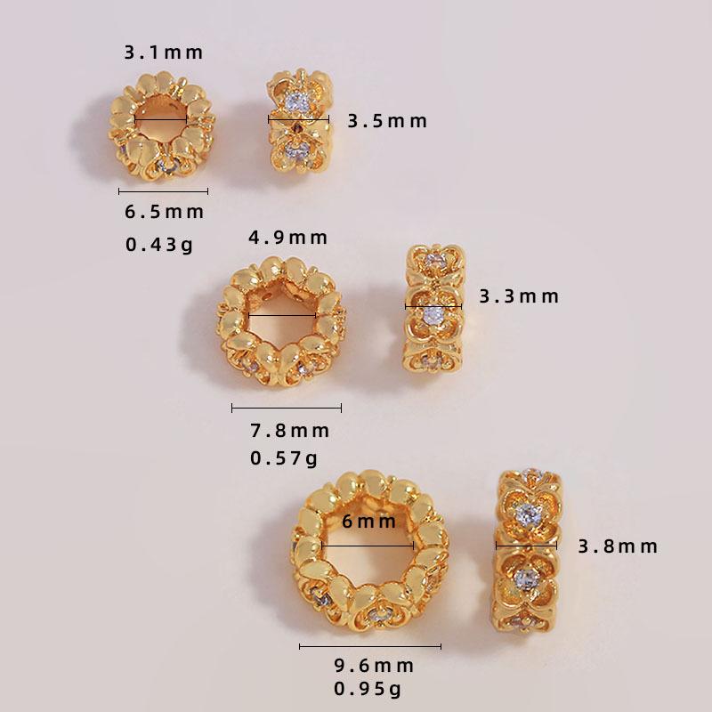 18k Gold Plated Zircon Rose Spacer Beads with Large Hole Rhinestone, DIY Jewelry Making Accessories