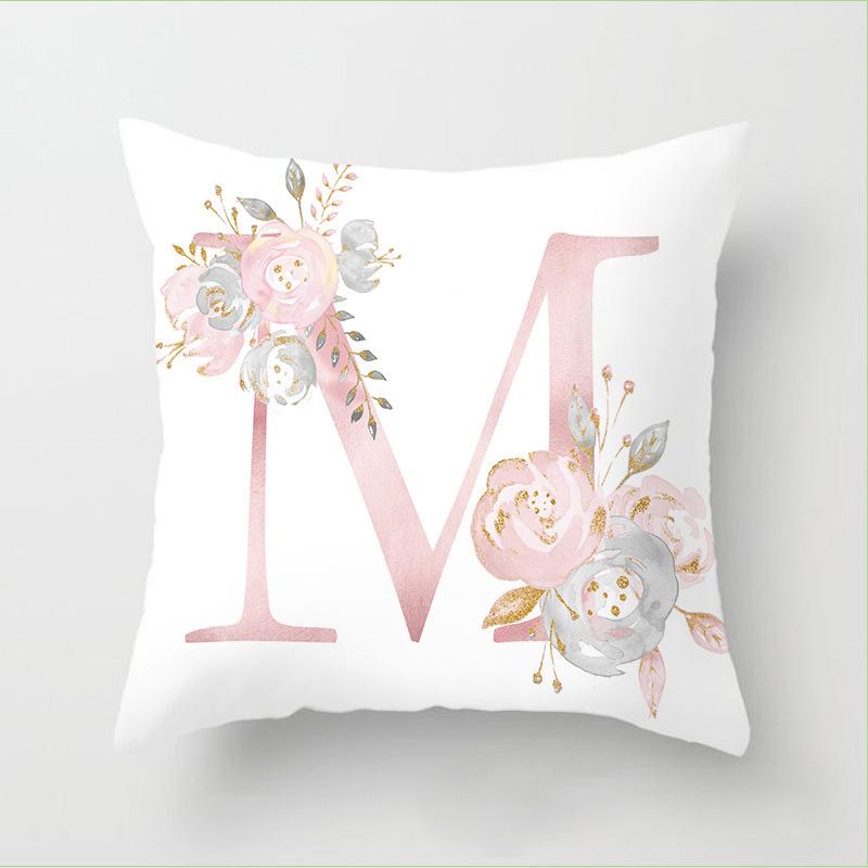 Letter Pink Floral Decoration Pillowcase Car Cushion Cover Pillowcase Sofa Cushion Decoration Living Room Home Decor Pillowcase