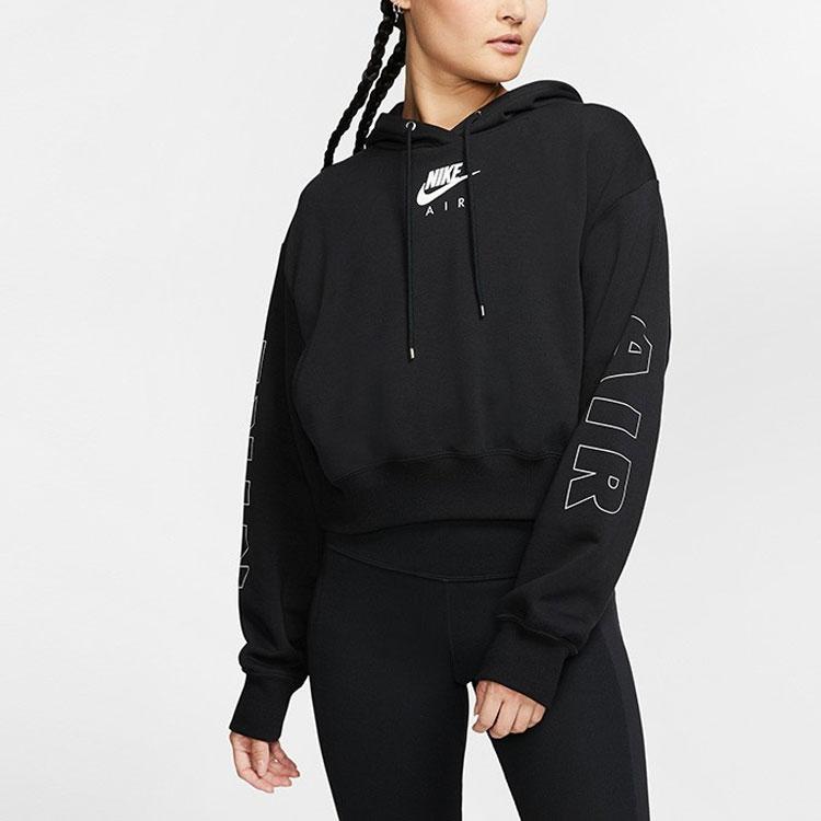 Nike Air Hoodie Fleece BB Cropped Casual Pullover Sweatshirt Women Tops Black CJ3083-010