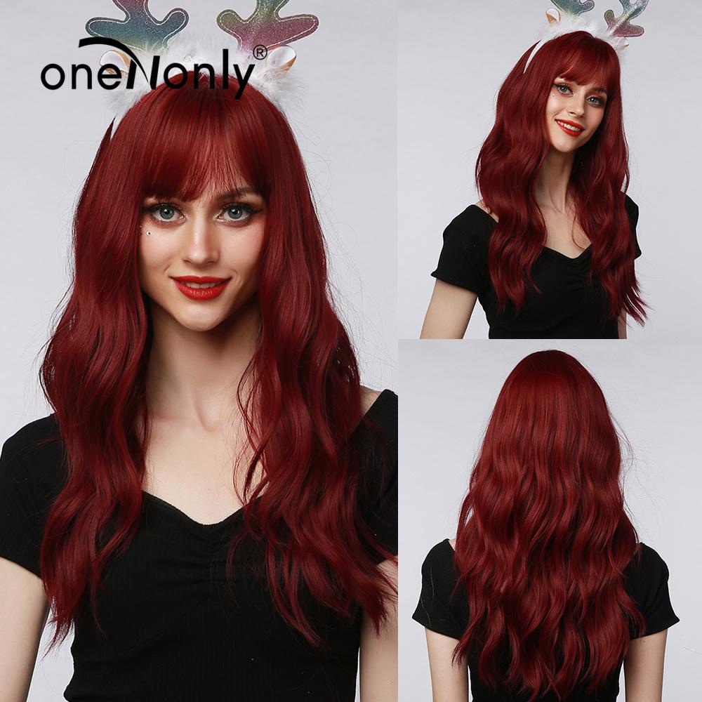 oneNonly Purple Blue Wig with Bangs Long Wavy Cosplay Lolita   Women Wigs  Halloween Party High Temperature Hair