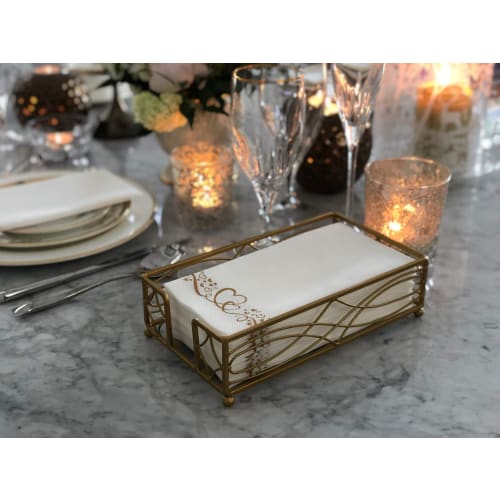 Chez JuJu Antique Gold Elegant and Sturdy Guest Napkin Holder | Premium Disposable Paper Hand Towel Storage Tray Caddy | Classic Brass Vintage Bronze