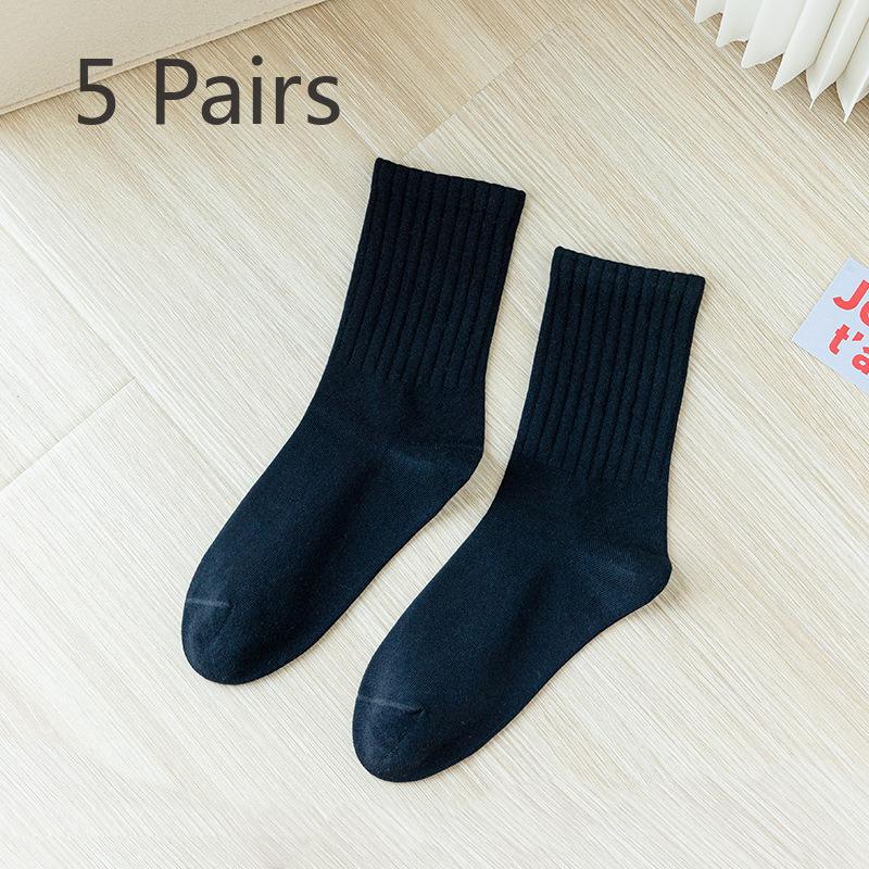5 Pairs of Women's Summer Pure Color Cotton Thin Sports Tube Socks