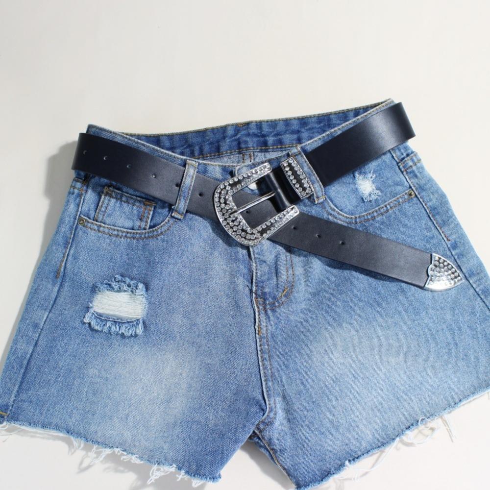 PU Leather Rhinestone Belt Zinc Zinc Alloy Jeans Waistband All-match Women Belt  Decorative