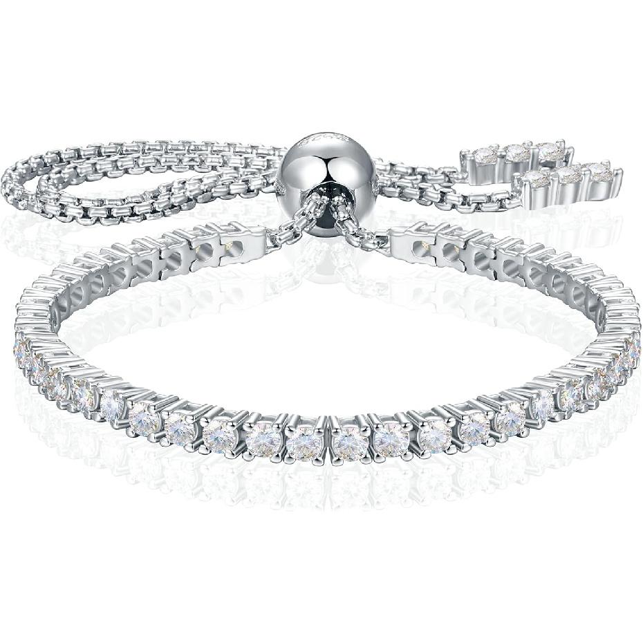 Moissanite Tennis Bracelet 1.79ct-8.69ct Adjustable Bracelet for Women 18K White Gold Plated S925 Sterling Silver Tennis Bracelet D Color VVS1 Round