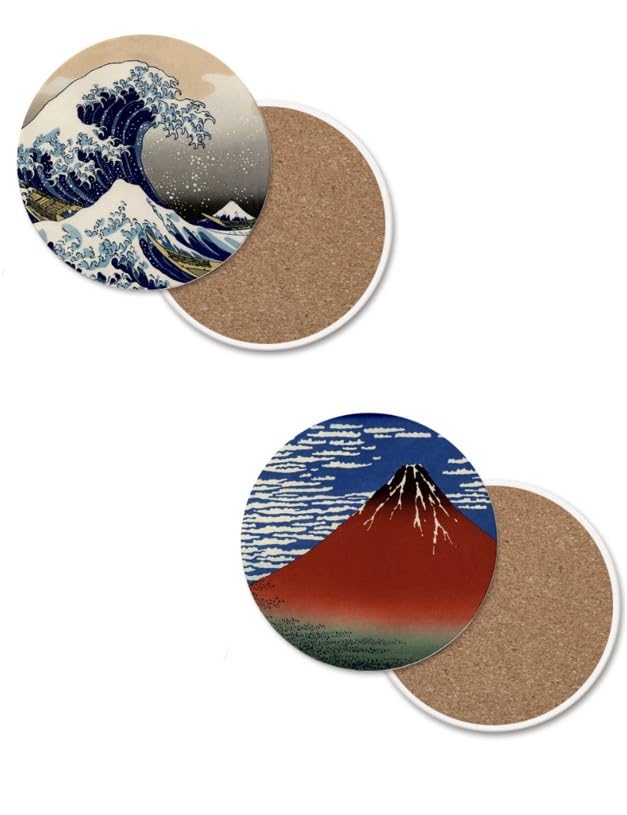 

A Japanese souvenir that foreigners will Round Views of Mount ceramic Great Wave off Kanagawa Red [villageriver] love coaster, Thirty-six Fuji, (The