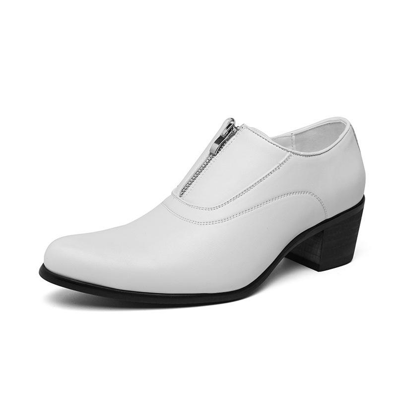 Men's Trendy High-Heeled Leather Shoes for Weddings and Banquets - Size 37, Zipper, Hairdresser Style