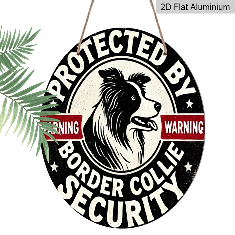 2D Flat Round Aluminum Sign, "Border Collie Warning", Is Very Suitable As A Home Decoration At The Entrance, Suitable for Villages, Farms, Kitchens