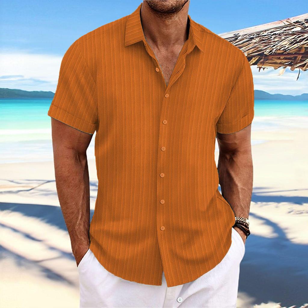 Men's Casual Linen Stripe Jacquard Short-Sleeved Shirt