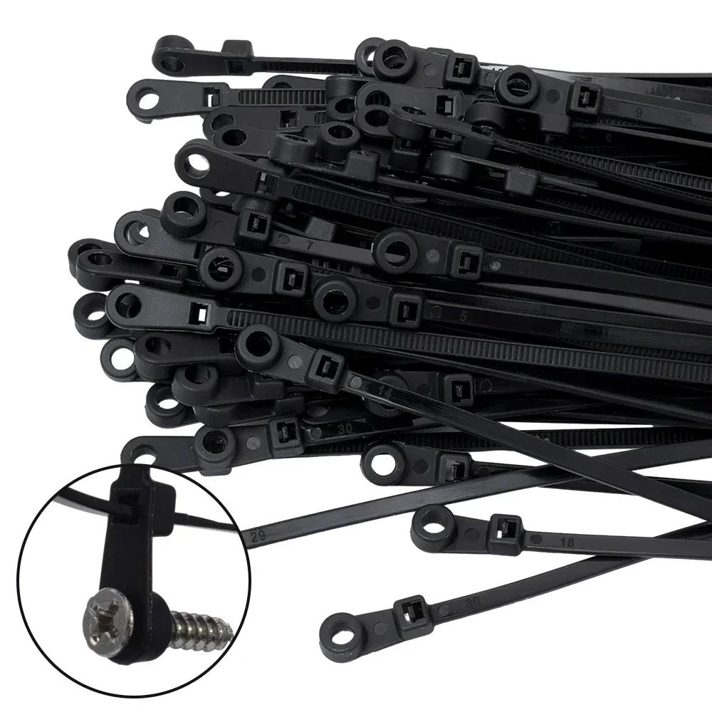 Mountable Cable Ties with Screw Hole Nylon Self Locking Loop Wraps Bundle Fixed Cables Ties Wire Fastening Organizer Straps