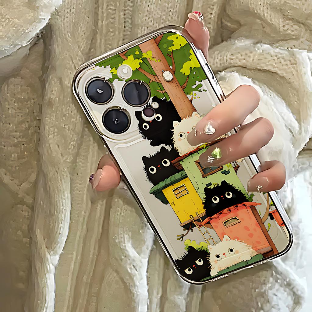 Treehouse Black and White Kitten Phone Case for Xiaomi Mi 15T 11 11T Poco F7 F5 X7 X6 M4 M3 Pro NFC GT Pro 4G 5G Transparent TPU