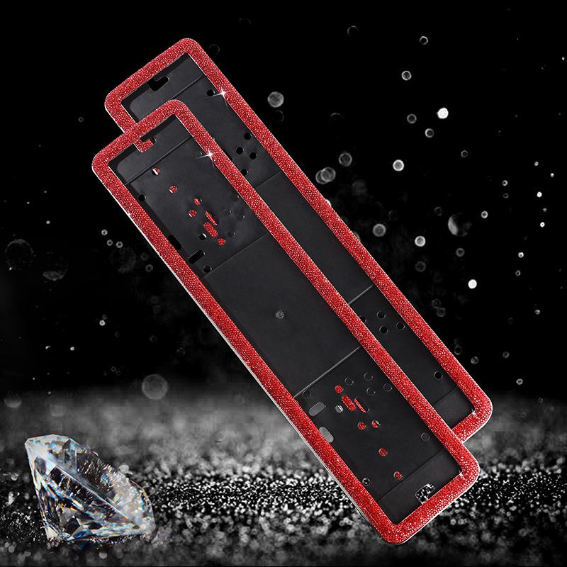 2Pcs Diamond Crystal Car Russian License Plate Holder Frame Metal and Plastic Plate Holder Frame Universal Car Accessories