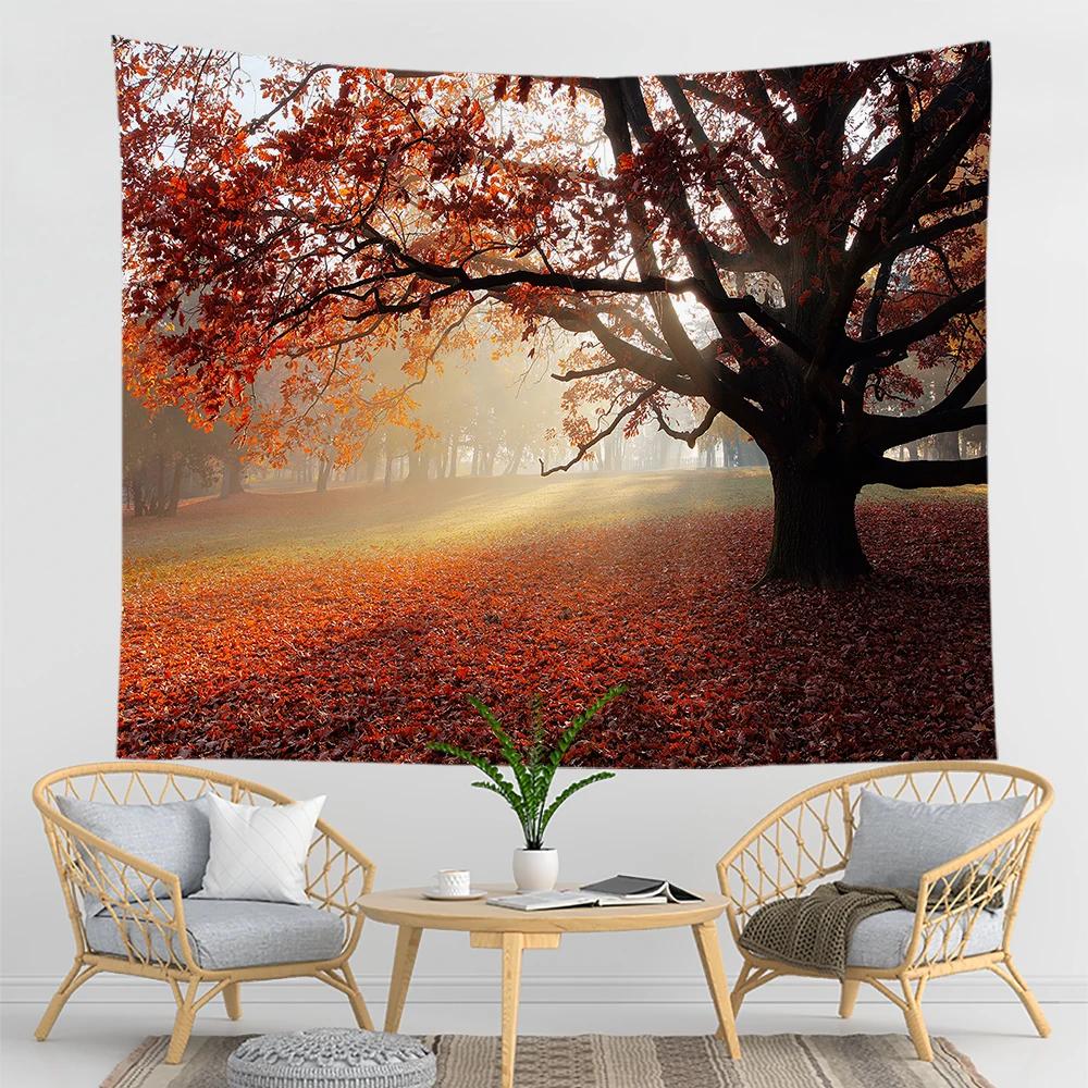 

Домашний декор Кленовый лист Гобелен Лес Настенный декор Закат Дерево 100x75cm